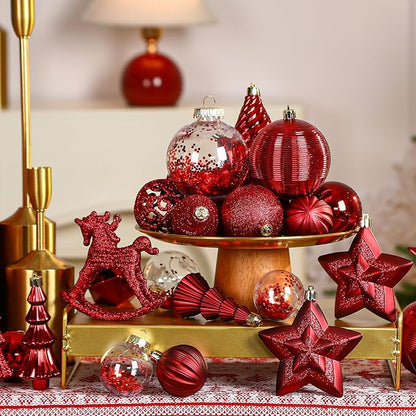 SHareconn 100pcs Christmas Tree Decorations Ornaments Set, Shatterproof Plastic Baubles Decorative Balls for Xmas Tree Decor Holiday Wedding Party, Burgundy
