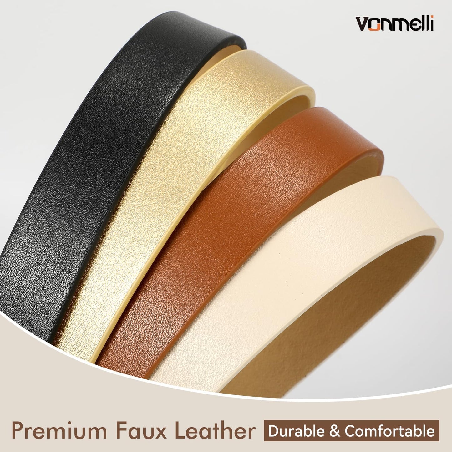VONMELLI 4 Pack Womens Thin Leather Belt Skinny Waist Belts for Women Fashion Jeans Dress with Gold Buckle, Black Brown Beige Gold, XS