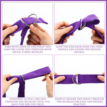 6 Pcs Yoga Strap for Stretching 8 Ft Yoga Exercise Adjustable Straps Bands with Safe Adjustable D Ring Buckle for Pilates Gym Workouts Fitness Improves Sitting Posture(Purple)