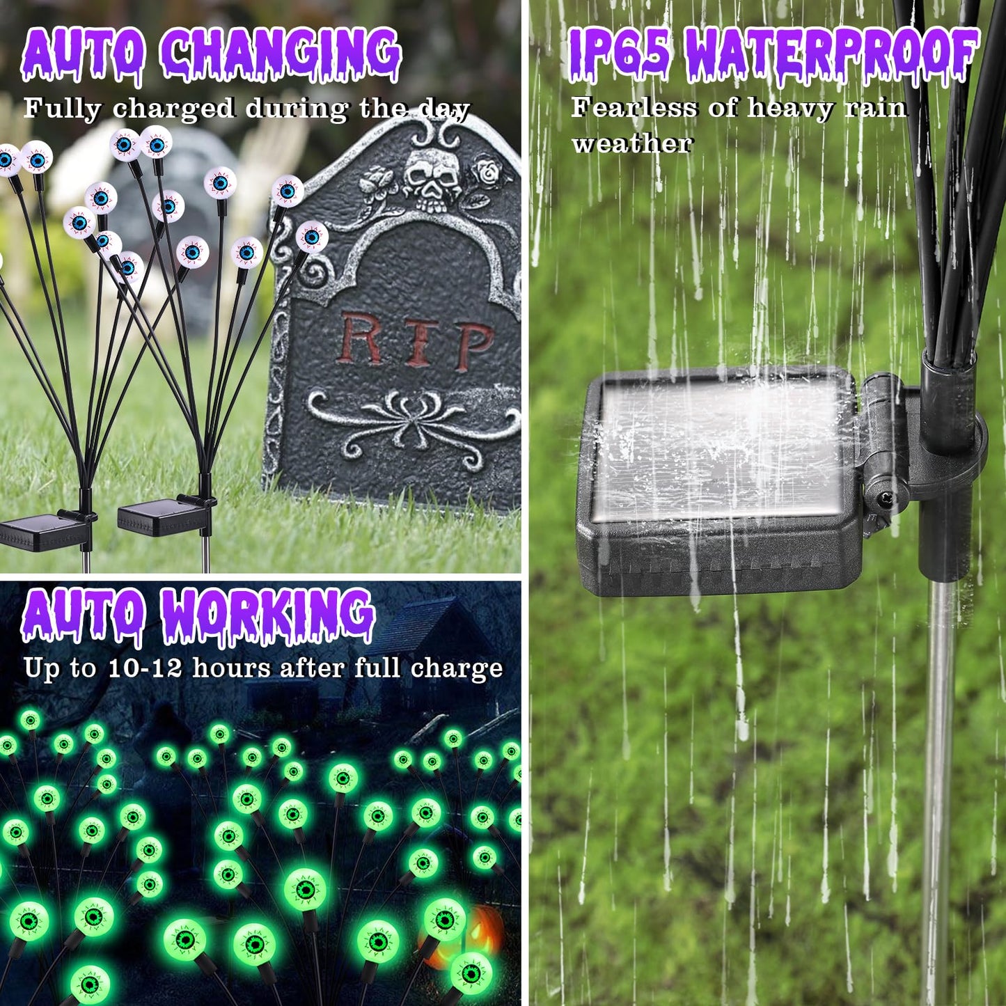 ASMAD Halloween Decorations Outdoor Solar Scary-Eyeball Lights, 4Pack 32LEDs Green Eyeball Swaying Firefly-Lights, Waterproof Solar-Path-Lights for Garden/Yard/Patio/Party Decor