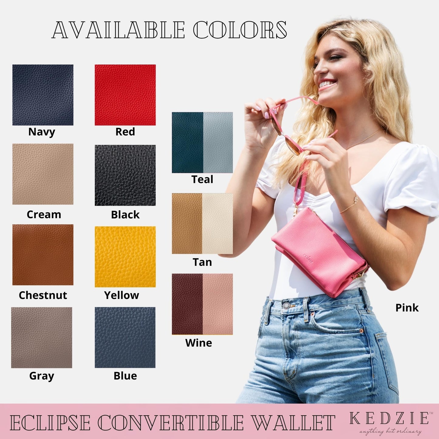 KEDZIE Eclipse Vegan Leather Convertible Purse Wallet Crossbody Handbag Clutch for Women - Navy