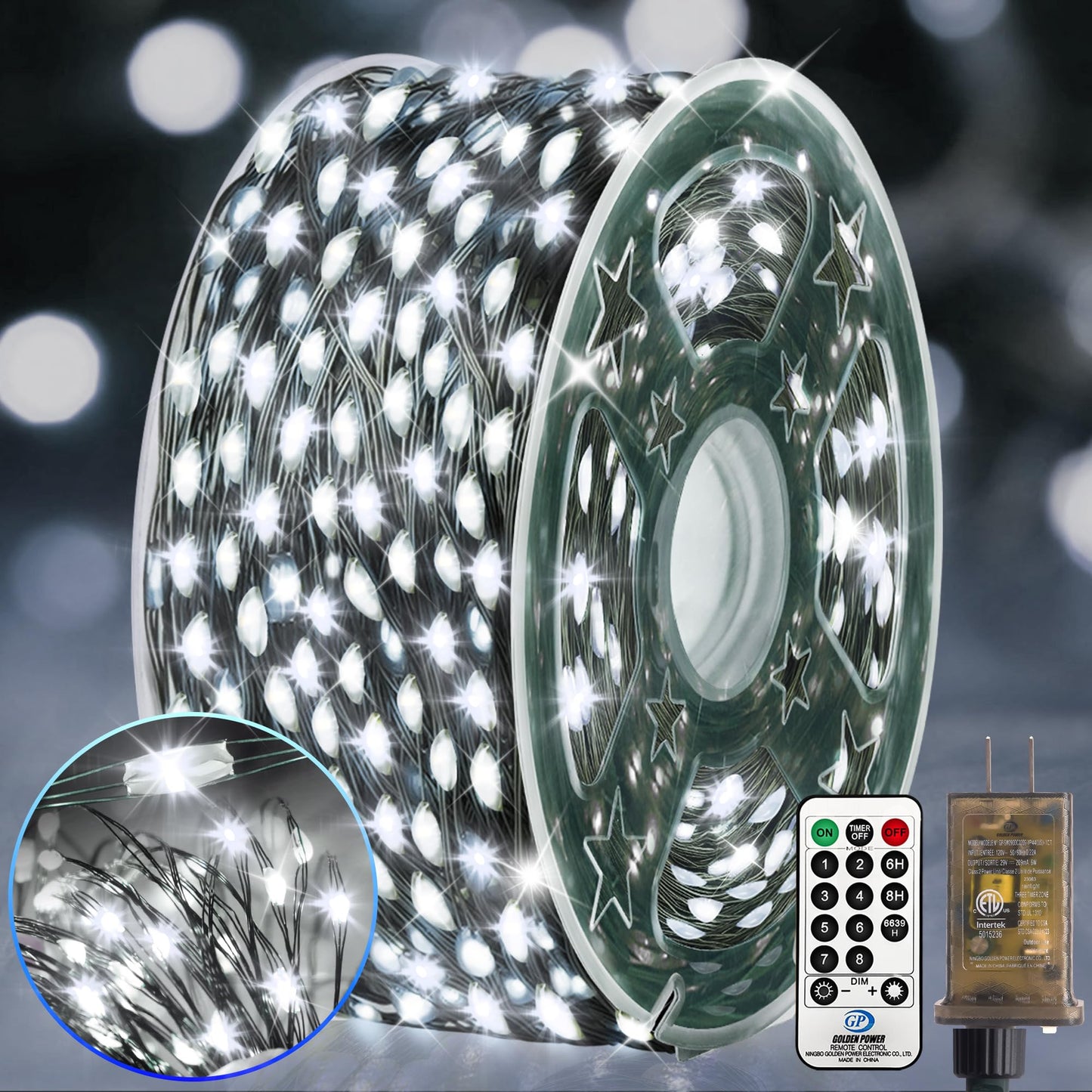 KNONEW 203FT Outdoor Christmas Fairy Lights Plug in,600 LED String Lights Outdoor Waterproof 8 Modes Memory Times for Wedding Bedroom Walls Garden Trees Decoration(Cool White)