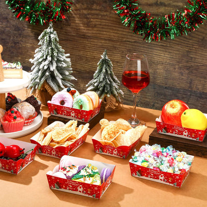 Cunhill 60 Pack Christmas Paper Trays Christmas Movie Night Snack Trays Disposable Party Plates Food Serving Boats for Cookie Snack Movie Night Party Supplies