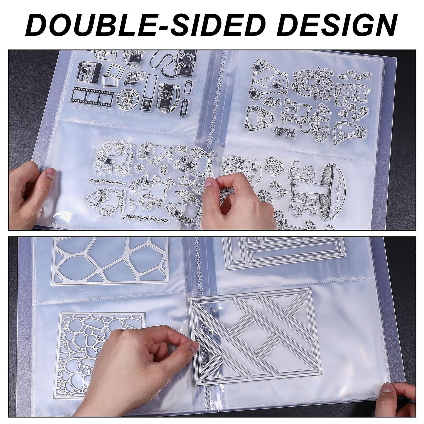 GLOBLELAND 80 Pockets Clear Stamps Storage Album Cut Dies Storage Bag Embossing Folder Keeper Cards Folder Bag for DIY Scrapbooking Arts Crafts Collecting 5.11x7inch