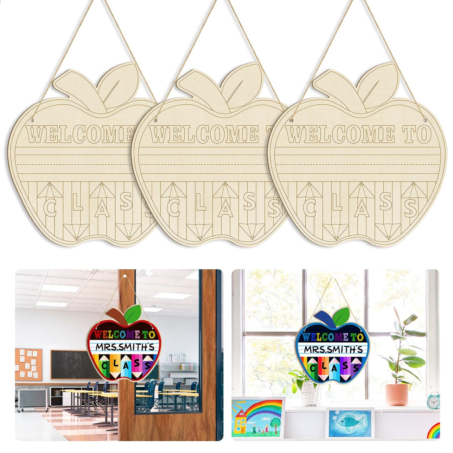 Large Welcome Sign for Classroom Decoration Crafts Hanging to Paint DIY Blank Unfinished Back to School Door Wreath for Front Door Wall Signs Welcome to Our Class Signs for Teacher Supplies