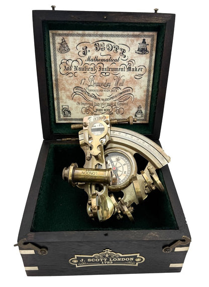 Handmade Astrolabe Brass Sextant inbuild Compass with Hardwood Box.