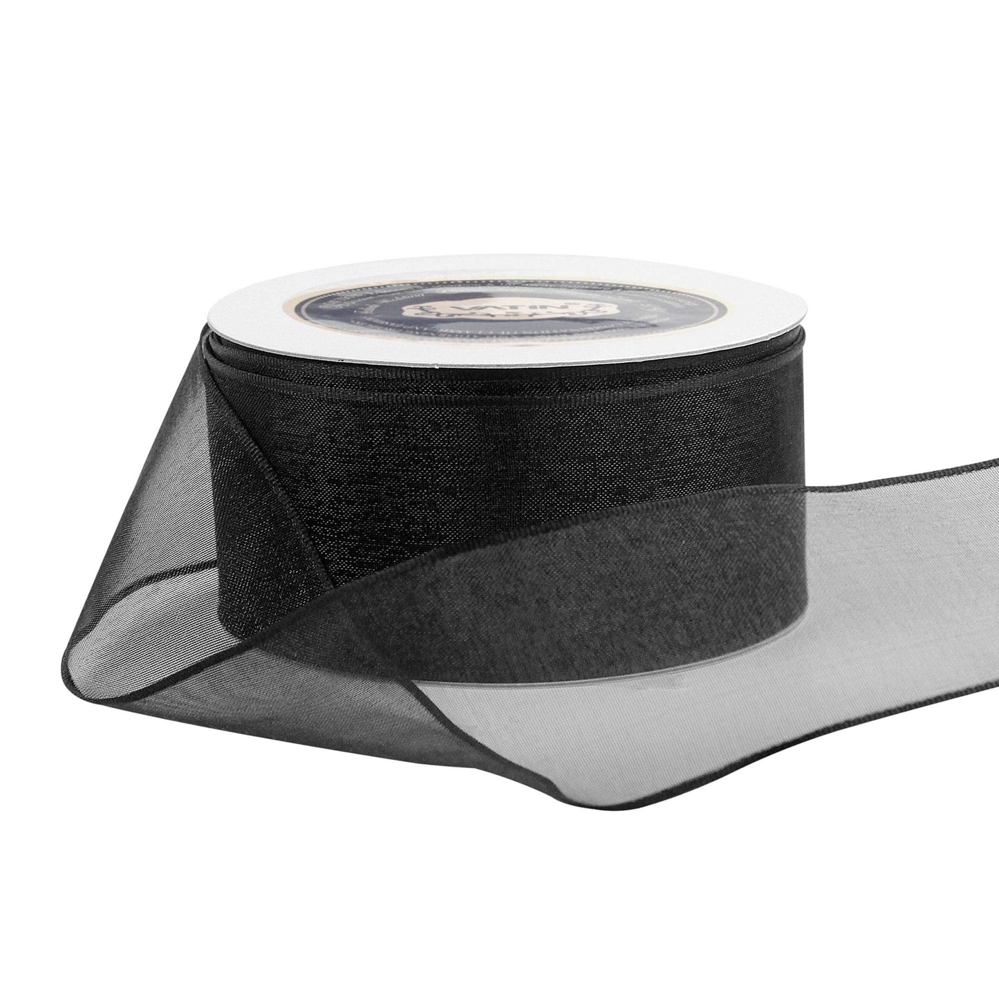 VATIN Black Organza Wired Ribbon, 1-1/2" Black Sheer Ribbon with Metallic Edge for Christmas Tree Decoration Gift Wrapping Wedding Crafts -25 Yards