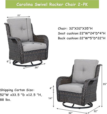 Rilyson Wicker Rocking Chair Swivel Chairs - 2 Piece Rocker Patio Chairs Set Rattan Rocking Chair for Outdoor Porch Deck Garden Backyard (Brown/Grey)