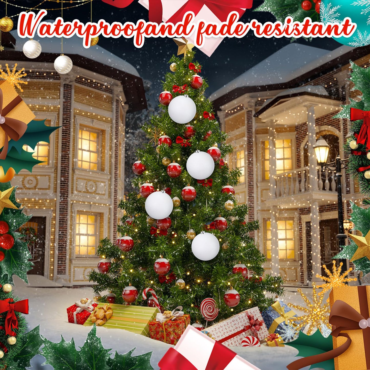 Liliful 4 Pcs Large Outdoor Christmas Ornaments Plastic Jumbo Fillable Balls Ornament Big Xmas Tree Hanging Decoration for Home Outside Holiday Lawn Yard Party (Glitter White)