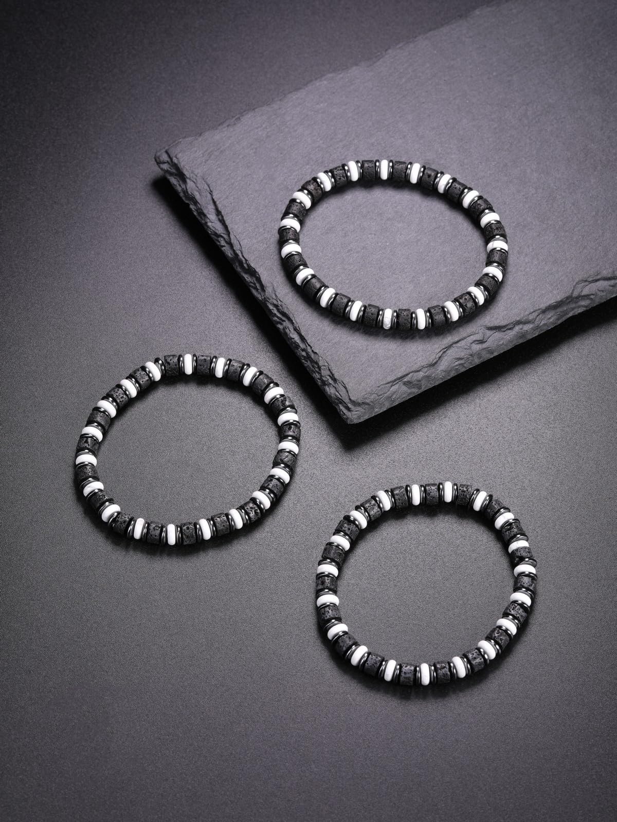 Jovivi Healing Crystal Beaded Bracelets for Men Women Natural Lava Rock Gemstone Hematite Beads Stone Stretch Bracelets Triple Protection Jewelry Gifts