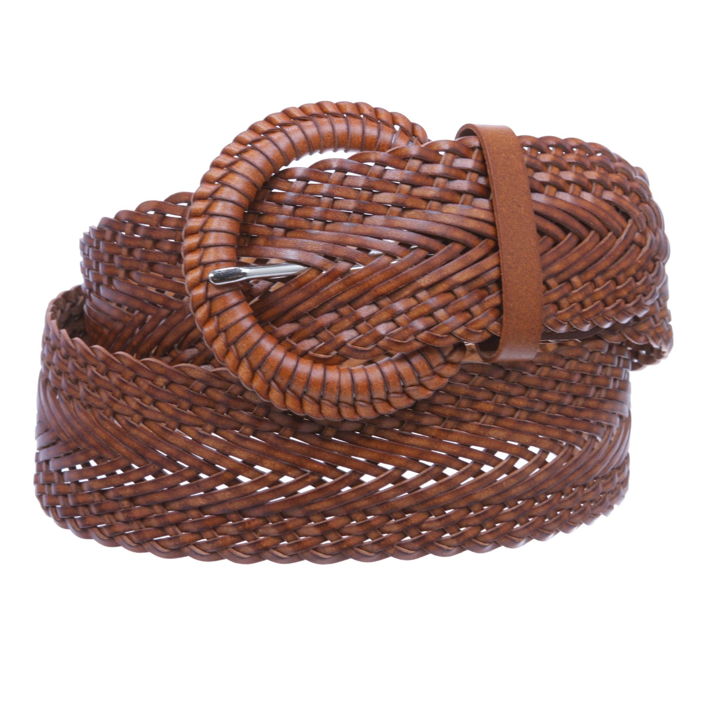 Beltiscool 2 Inch Wide Genuine Leather Braided Woven Round Belt, Light Tan | M/L - 36" (End to End 41")