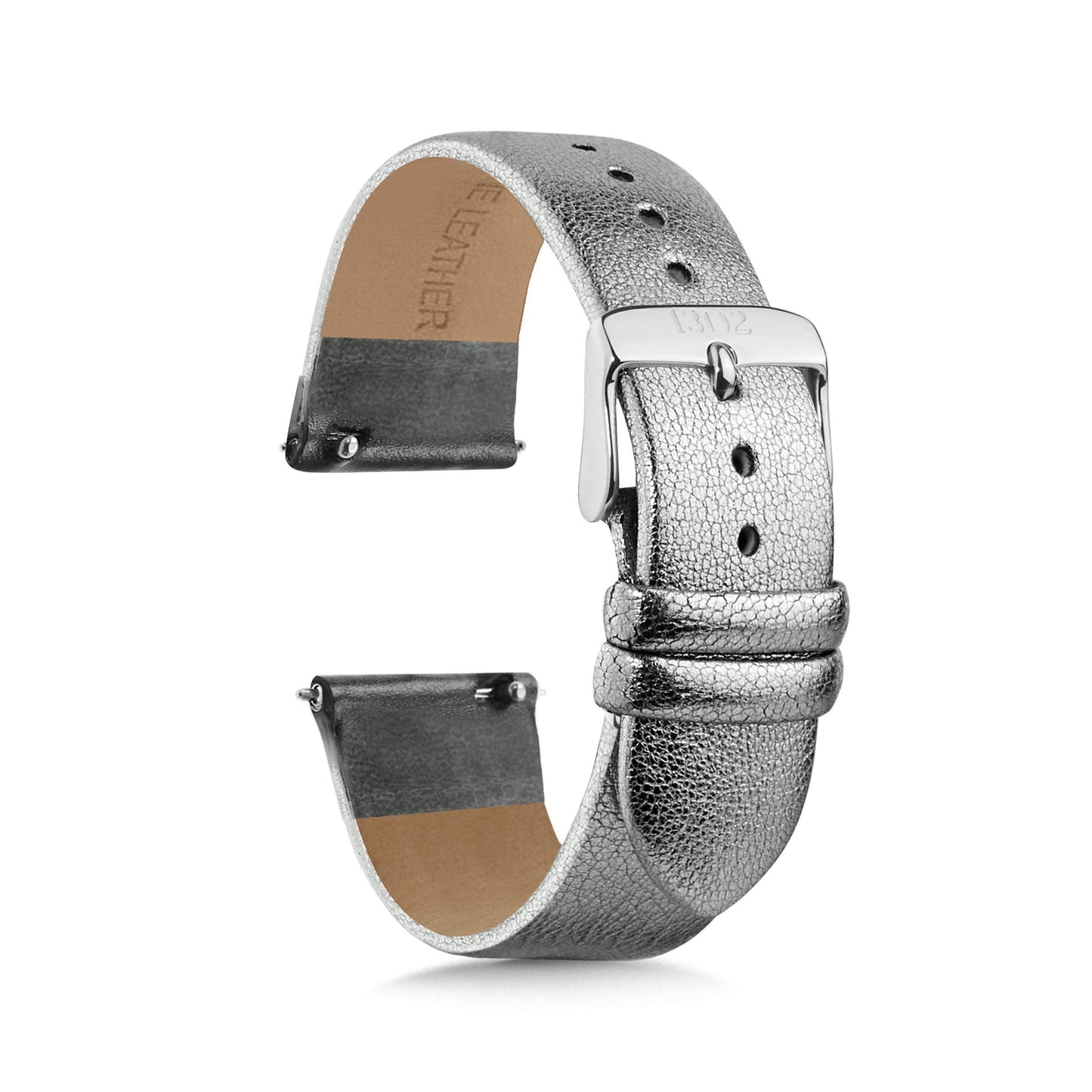 1302 Leather Watch Bands for Women and Men, Quick Release Watch Band, 12mm,14mm,16mm,18mm,20mm and 22mm Easy Interchangeable Strap (Silver Shimmer/Silver Buckle, 18mm)