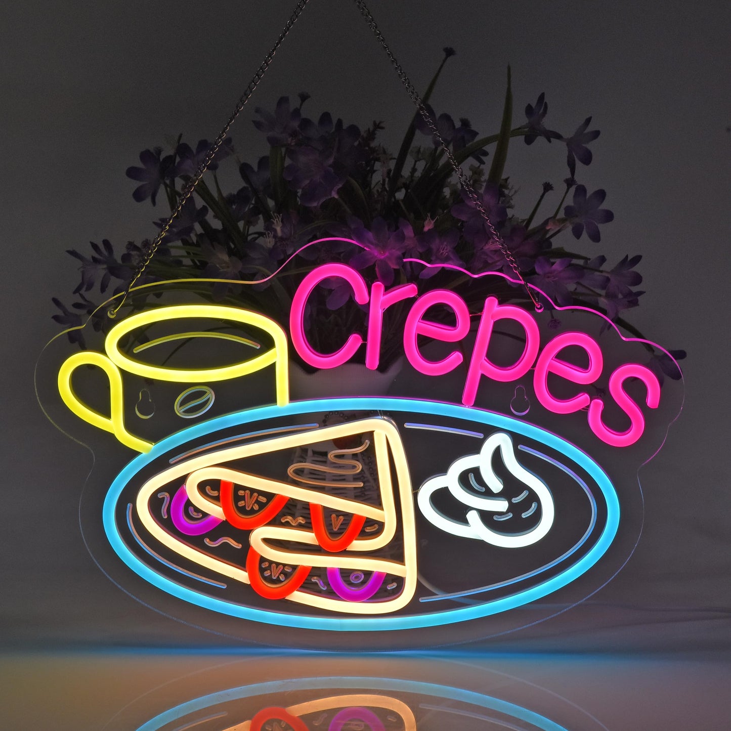 JOMOBUTY Crepes Neon Sign, Neon Lights Hanging Wall Art Decoration for Business Restaurant Shop Store House Bar Cafe Party Home Decor, USB Powered Ultra Bright Dimmable,16.14×10.63inches