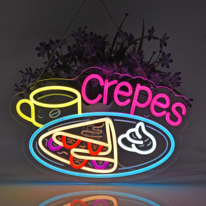 JOMOBUTY Crepes Neon Sign, Neon Lights Hanging Wall Art Decoration for Business Restaurant Shop Store House Bar Cafe Party Home Decor, USB Powered Ultra Bright Dimmable,16.14×10.63inches