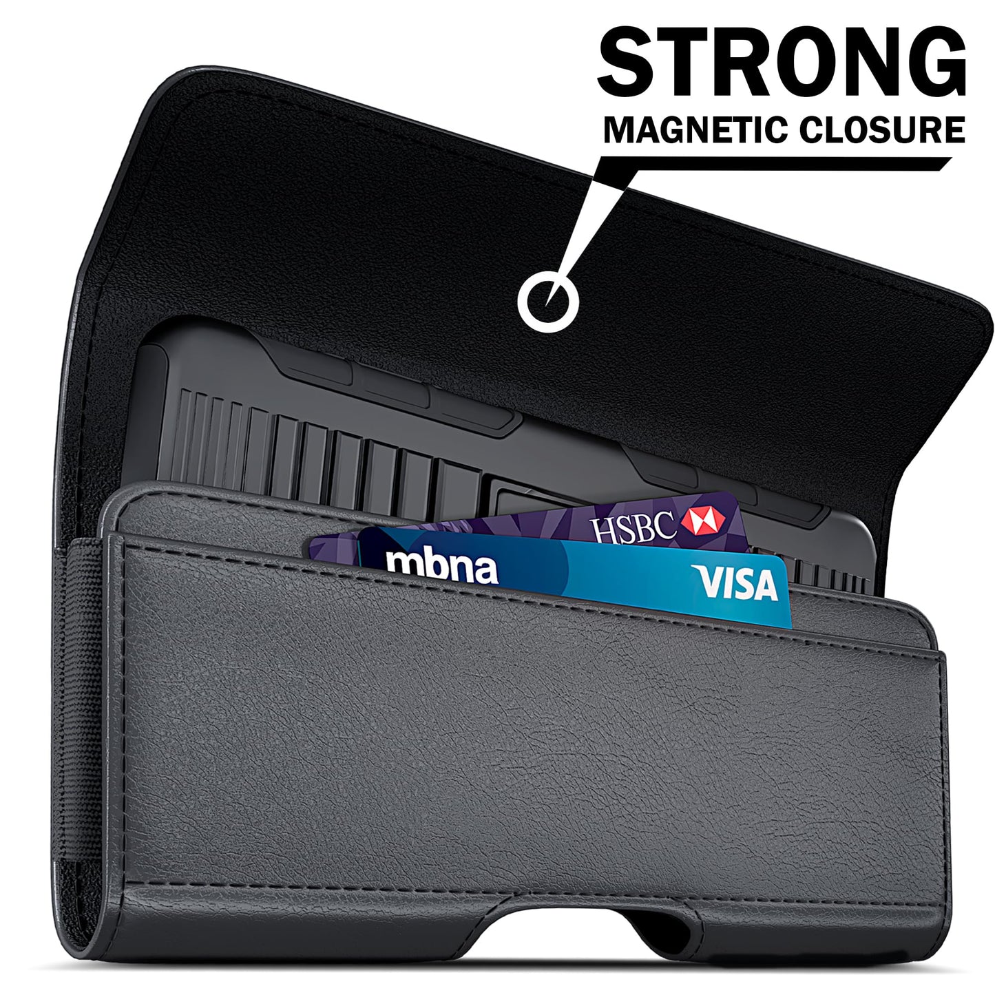 DeBin Cell Phone Case for iPhone 16 16e 15 14 13 12 11 Xs Xs & Pro Models, Leather Belt Clip Holster with ID/Credit Card Pouch, Magnetic Cover - Black
