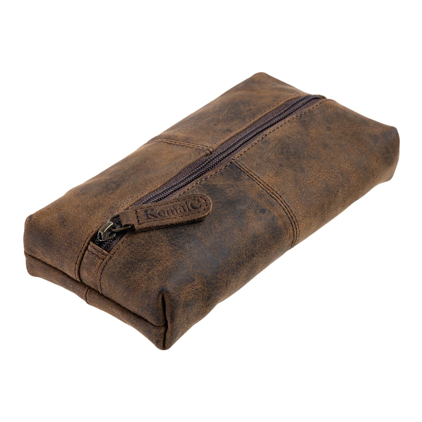 KomalC Genuine Buffalo Leather Zip-Lock Cosmetic & Pencil Pouch – Versatile Makeup and Stationery Case