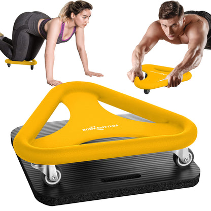 BODY RHYTHM Abdominal & Core Coaster Strength Workout Trainer, Ab Wheel Roller Exercise Machine with Knee Mat for Home Gym Workout Fitness.