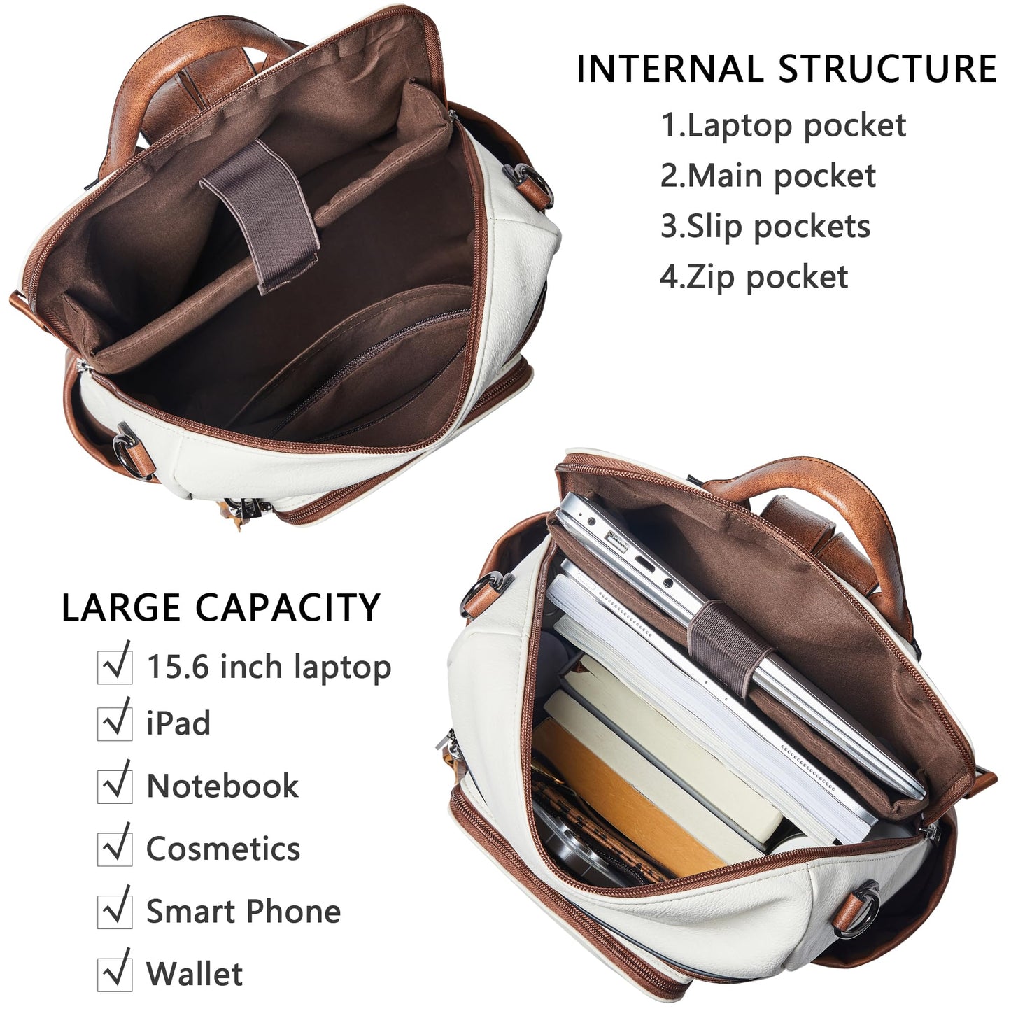 Shrrie Fashion Vegan Leather Backpack Purse for Women,Fits 15.6 Inch Laptop for Work Travel School