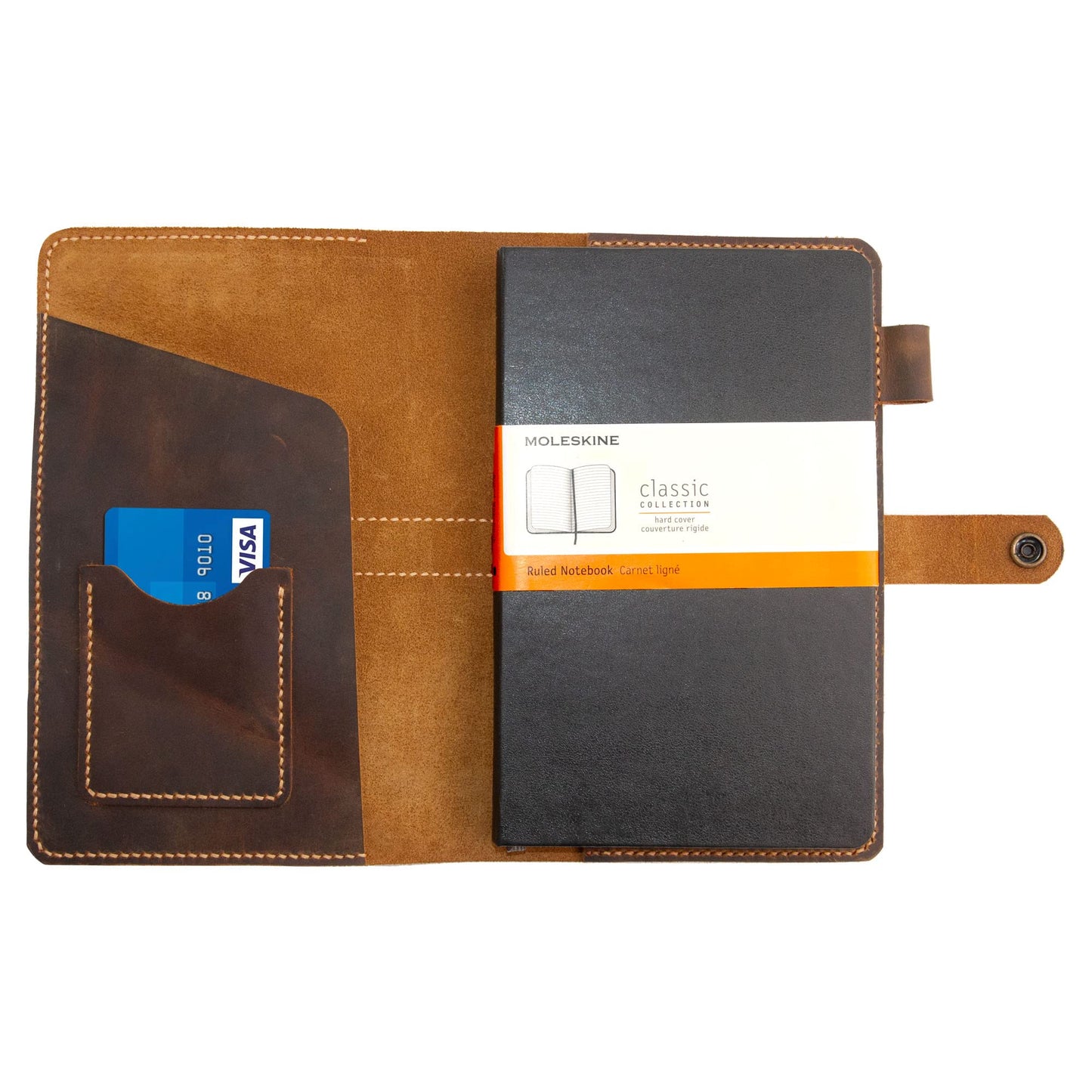 Turbosnail Leather Journal Cover for Moleskine Large Size Hard Cover Notebook, Handmade Leather Cover for 5"x8.25" Hardback Notebook,with pen holder Notebook Cover (Brown)