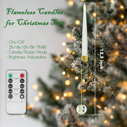 JOIONE Flameless Christmas Tree Candles with Remote, 12 Pack Battery Operated LED Candles for Christmas Tree Flickering Flame for Xmas Indoor Decor - Clear Crystal Ball