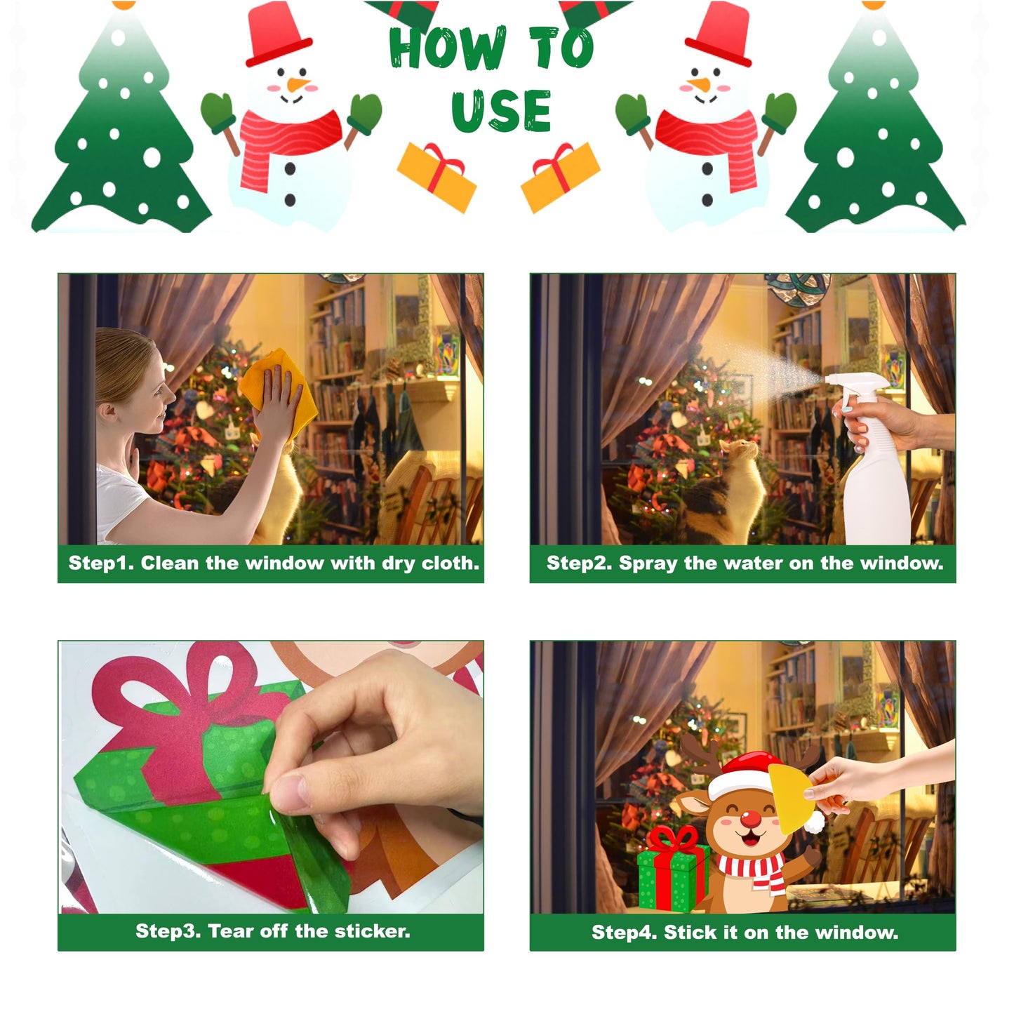 T&W SAME FILM Christmas Window Clings Stickers for Glass, Window, Car Decor, Xmas Decals Decorations Holiday Snowflake Santa Claus Reindeer Decals for Party, Reusable, 6 Sheets