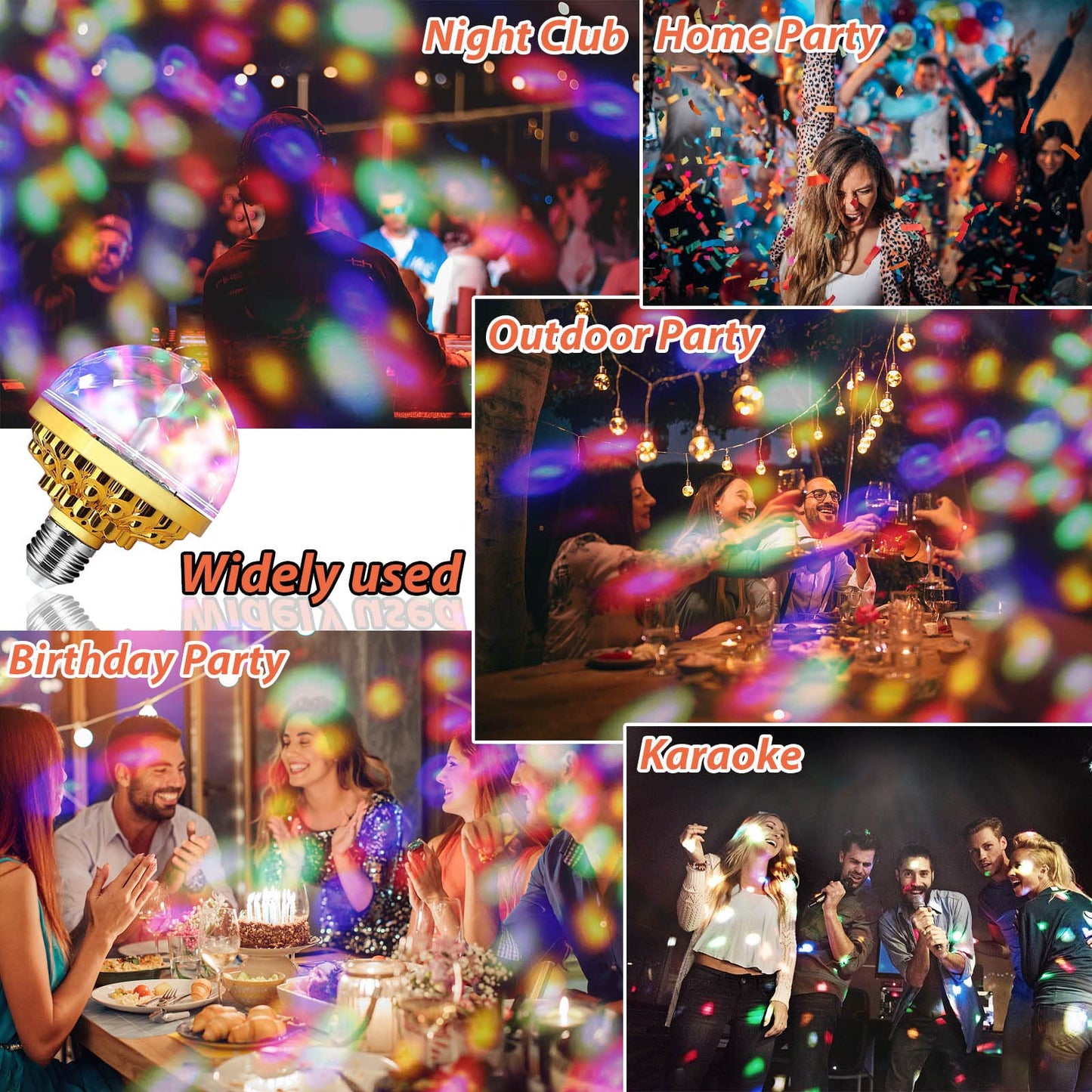 MIKWOAB 4 Pack Colorful Magic Rotating Ball Light, LED Plug in Disco Ball Light, RGB Disco Light Bulb, Party Lights Dj Disco Lights with Sockets for Home Room Dance Parties Bar Karaoke