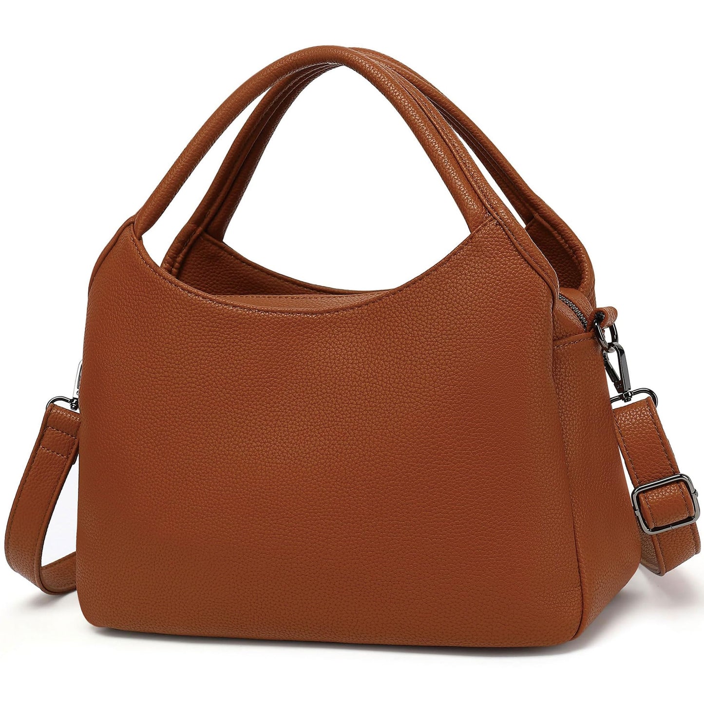 KOGTLA Women's Large Pebbled Leather Purses with Satchel Strap, Ladies Vegan Leather Tote Handbags, Hobo Shoulder Bags Brown