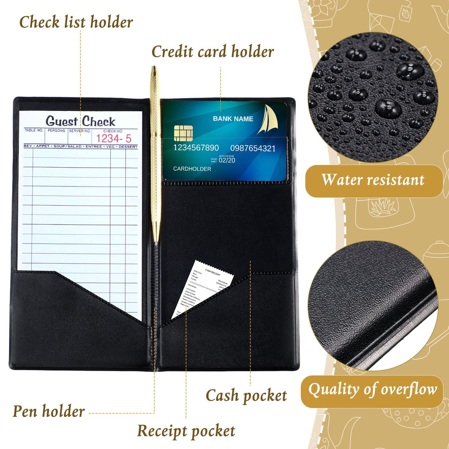 40 Pcs Check Presenters for Restaurants, Guest Check Card Holders Black Restaurant Bill Book Tip Holders with Gold Thank You Imprint Guest Checkbook for Servers Waitress Waiter