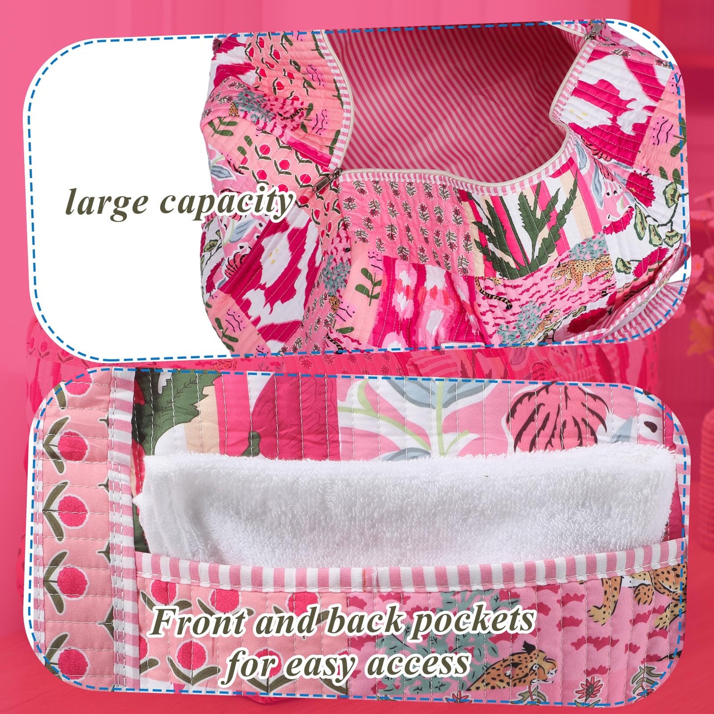 SilTriangle Large Cotton Patches Duffle Bags Block Print Quilted Fabric Weekender Bags for Women Holiday Gifts Handmade Colorful Travel Overnight Bag