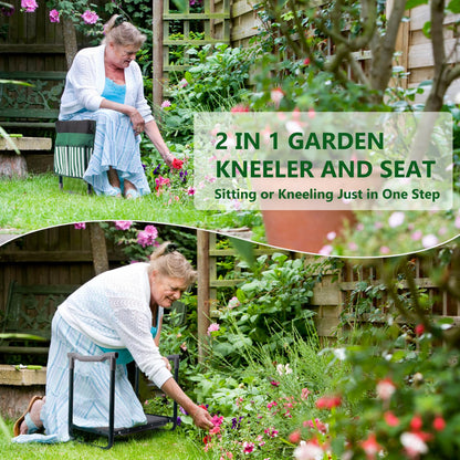 Lineware Garden Kneeler and Seat with Upgraded Widened 10 Inch Thick Kneeling Pad,Garden Kneeler Stool Heavy Duty,Folding Garden Chair, Bench Stool with 2 Tool Pouches Gifts for Parent