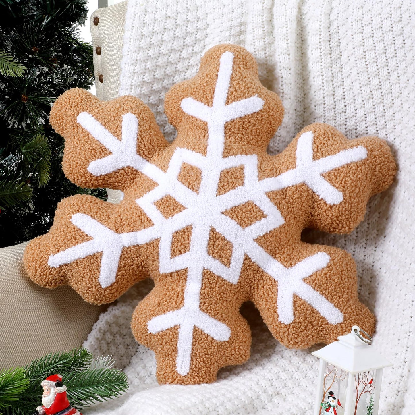 Marsui Christmas Snowflake Pillow 16 Inch, Soft Plush Christmas Shaped Decorative Throw Pillow for Couch, Bed, or Home Decor, Snowflake Shaped Cushion for Xmas Holiday Party Decorations