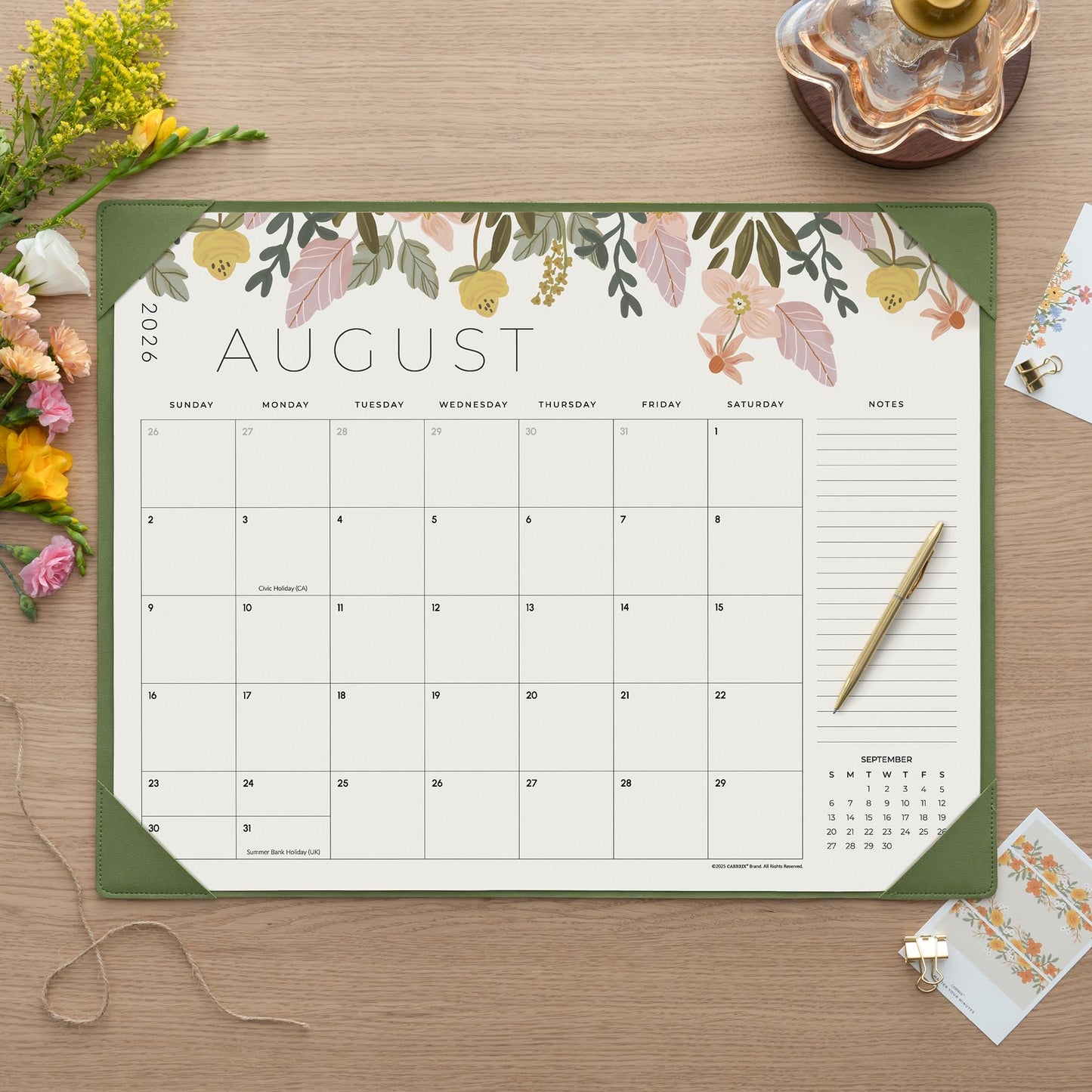 Desk Calendar 2026 with Desktop Mat, Cabbrix Large Desk Pad Calendar 22 x 17 Inch 18 Months Runs From July 2026 to December 2027, Floral Design Calendar 2026 for Home School and Office (Green)