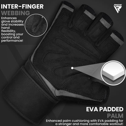 RDX Weight Lifting Workout Gloves with Wrist Support, 50 CM Long Wrist Straps, Anti Slip Padded Palm, Breathable Gym Grip for Fitness Training Powerlifting, Men Women Bodybuilding Exercise
