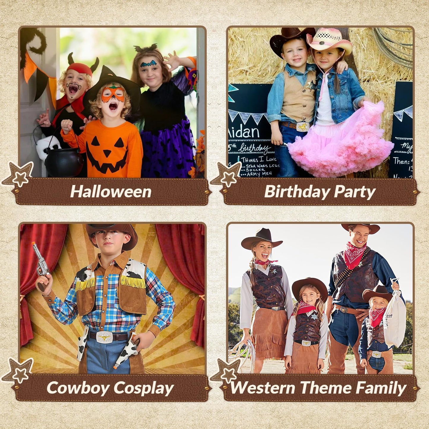 JKEEMI Kids Western Belt, Boys Girls Cowboy Belt for Kids with Detachable Square Buckle and Genuine Leather for Jeans Gifts