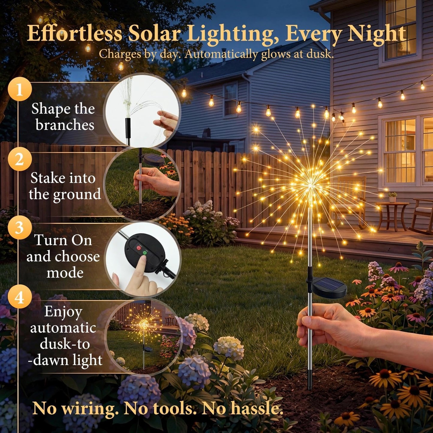 Fairdeer Solar Firework Lights Outdoor 2 Pack, 120LED Starburst Garden Lights Solar Powered with 8 Lighting Modes, Waterproof Decorative Lights for Flower, Walkways, Garden Patio & 4th of July Decor