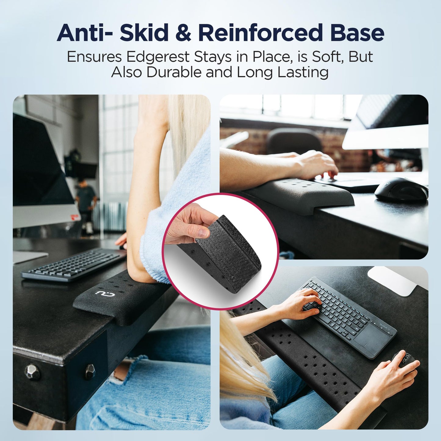 EdgeRest PostureUp L-Shaped Desk Long Wrist Rest Elbow, Forearm & Wrist Comfort Support for Table or Desk Edge, Non-Slip, Memory Foam Padding, Ergonomic Design for Work, Universal Fit, Black