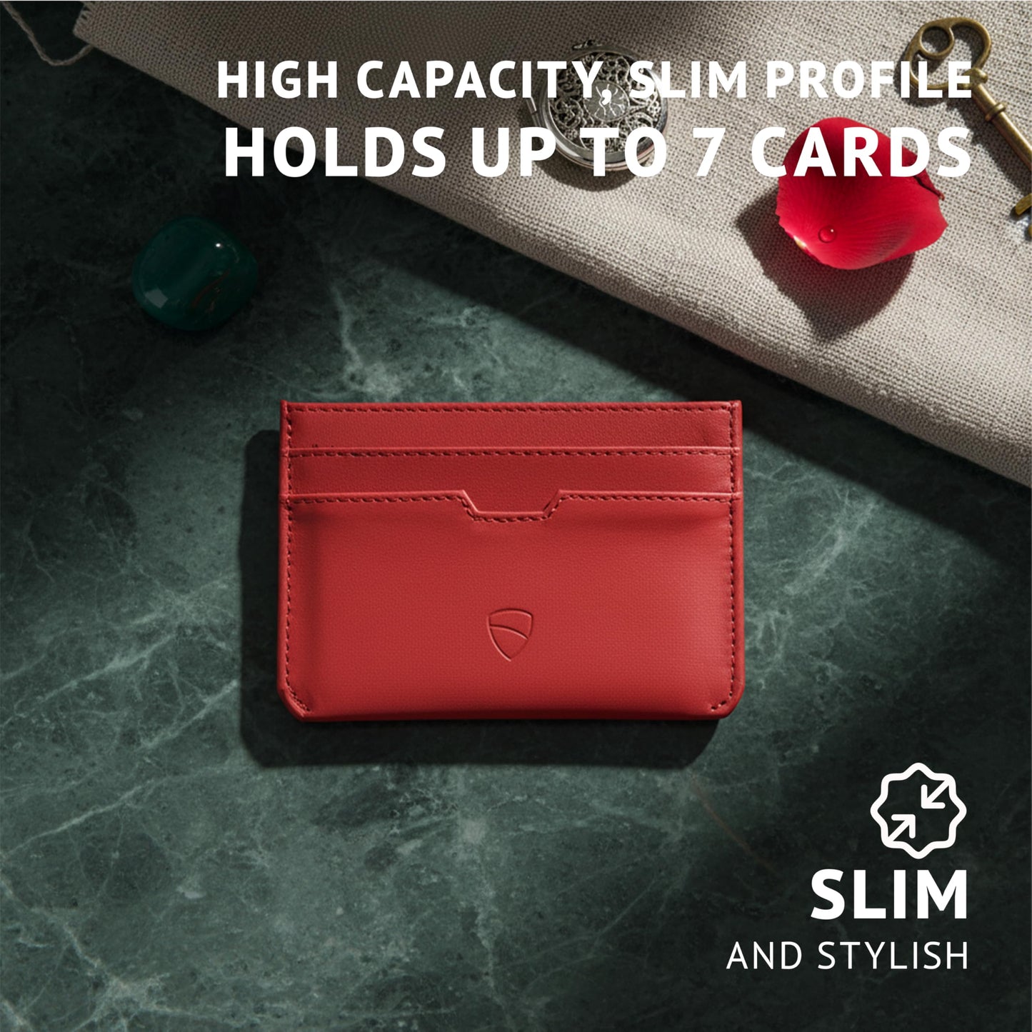 Vaultskin MOORGATE Slim Card Holder – Minimalist Leather Wallet with RFID Blocking, Front Pocket Credit Card Case for Men & Women (Crimson Red)