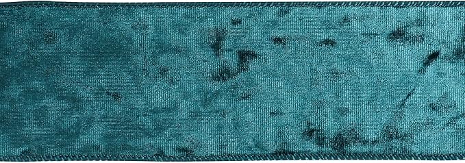 MEEDEE Teal Velvet Ribbon - 2.5 Inch Wired Velvet Crushed Teal Blue Christmas Ribbon, 10 Yards for Tree Decoration, Wreath Supplies, Crafts Bow Making