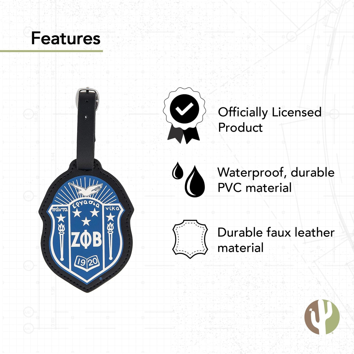 Desert Cactus Zeta Phi Beta Luggage Tag Fraternity (Faux Leather Crest Luggage Tag)