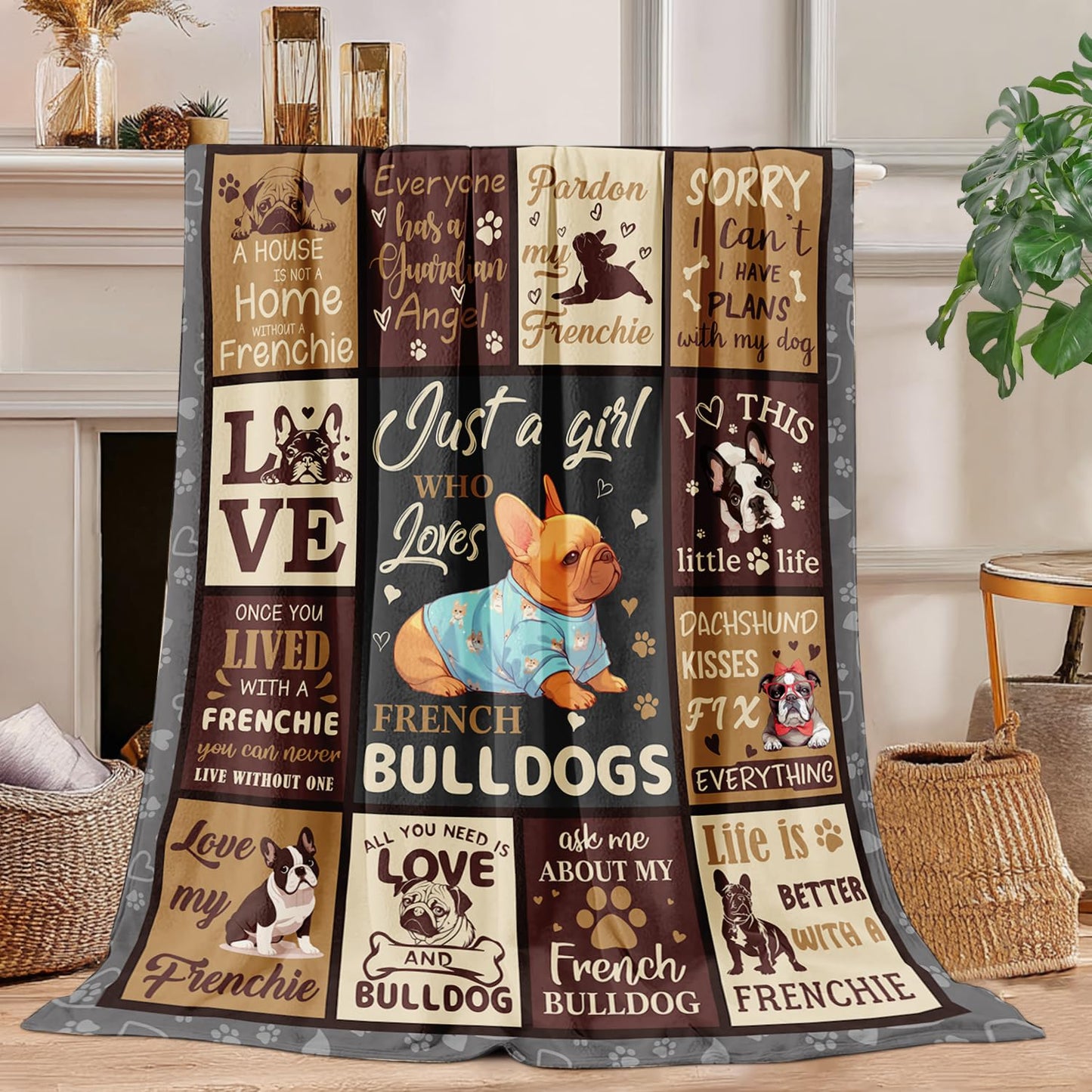 French Bulldog Lover Gift for Women - 50"x40" Ultra Soft Plush Flannel Fleece French Bulldog Throw Blanket, Cozy Fluffy Decor for Couch Bed, Christmas Birthday Present