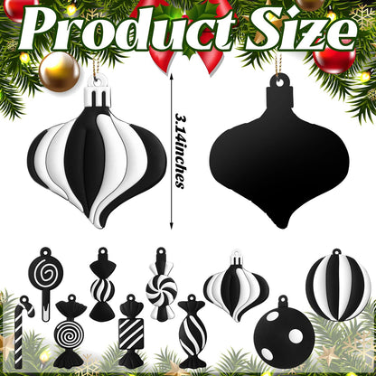 Panelee 20 Pcs Christmas Candy Tree Ornaments PVC Christmas Candy Cane Lollipop Ornament Xmas Hanging Decors Birthday Party Decoration Crafts for Holiday Xmas Tree Party (Black and White)