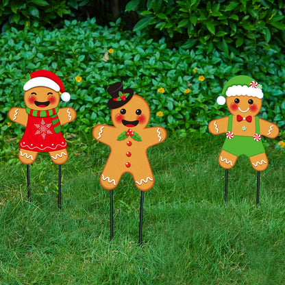 Drydiet 3 Pack Metal Christmas Yard Signs Decor Xmas Yard Stakes Outdoor with Stakes for Holiday Outdoor Garden Lawn Pathway Decoration(Gingerbread Man)