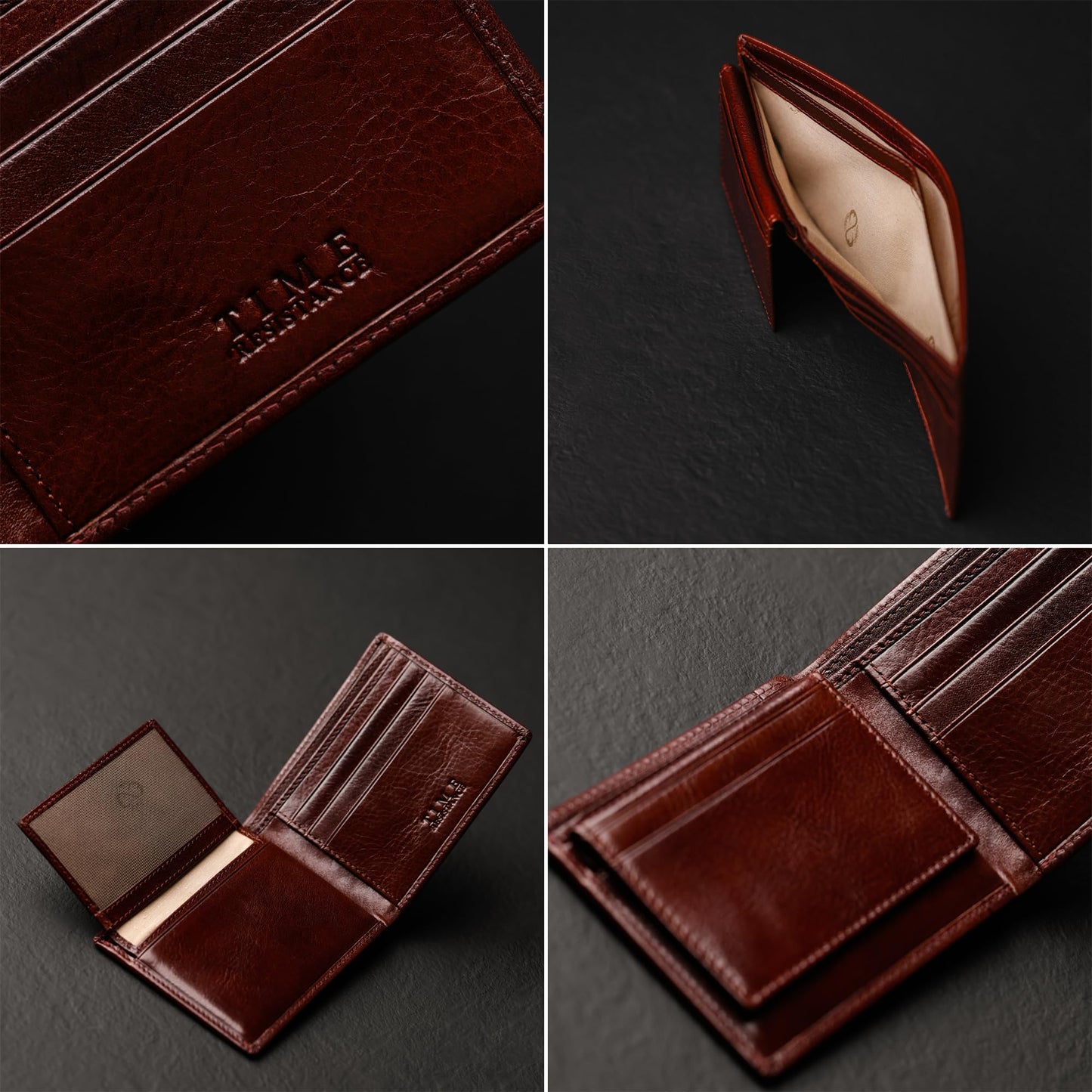 Time Resistance Leather Wallet – Italian Handmade Minimalist Design Wallet - Billfold Credit Card and Cash Holder (Brown)