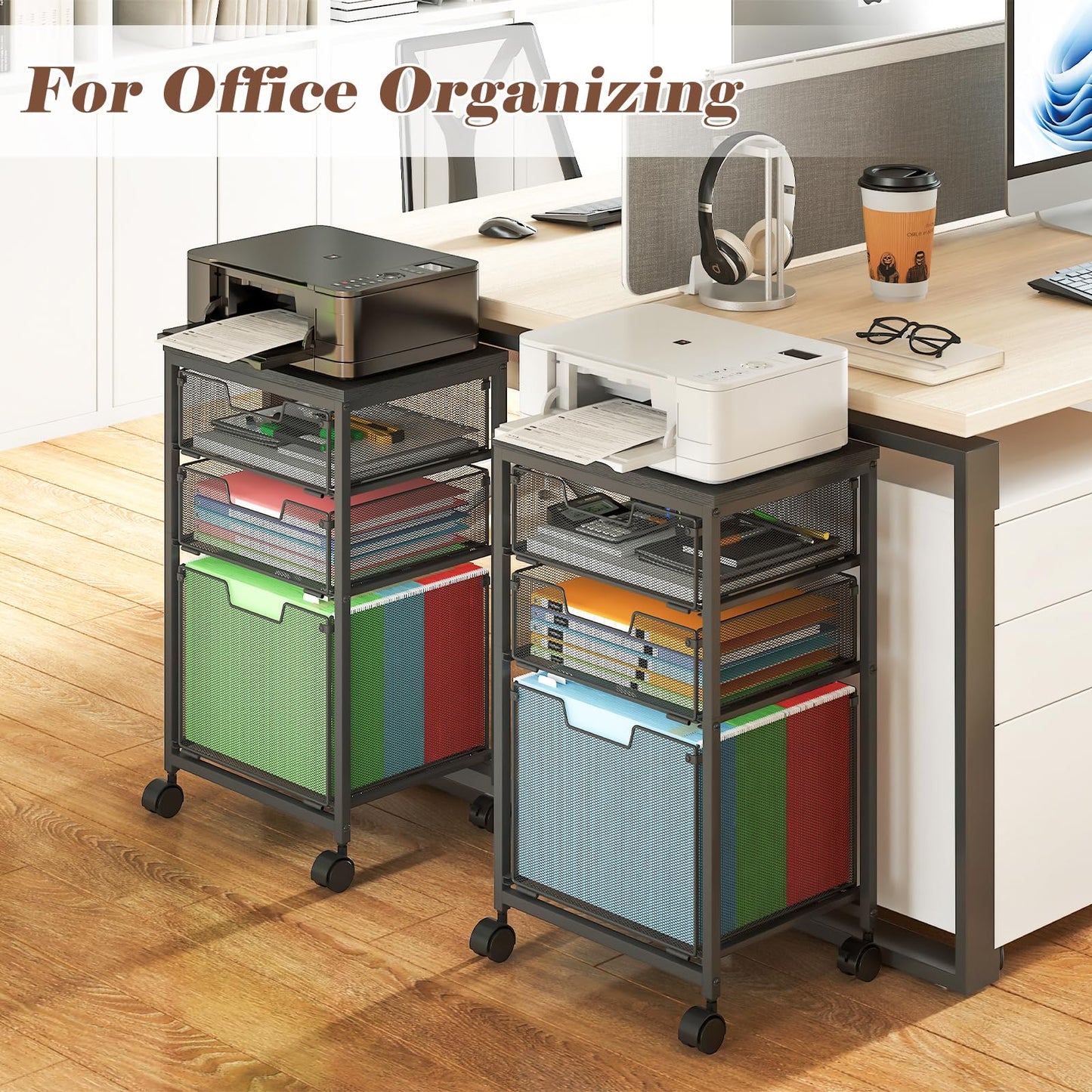 Sbanmao Rolling File Cart with 3 Drawers, Filing Cabinet, Hanging Folder Holder Organizer with Wheels, Under Desk Storage Utility Cart, File Cabinet Printer Stand for Home Office, Black