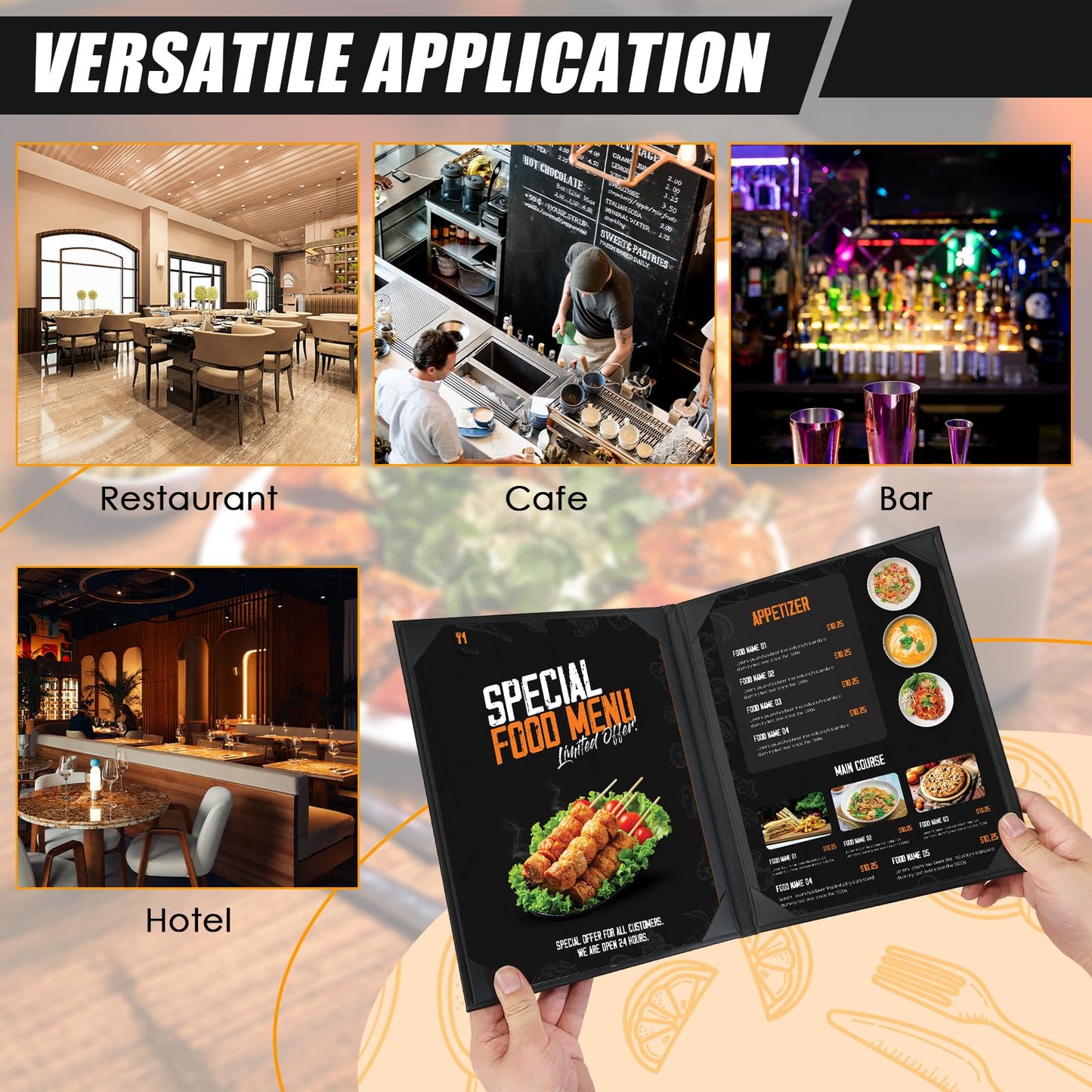 NATGAI Restaurant Menu Covers 8.5" x 11", 10 Packs PU Leather Menu Holders, Waterproof Double View Restaurant Menu Holders, Fit for Letter Size Restaurant Bar Cafe Hotel (2 View, 8.5"×11")