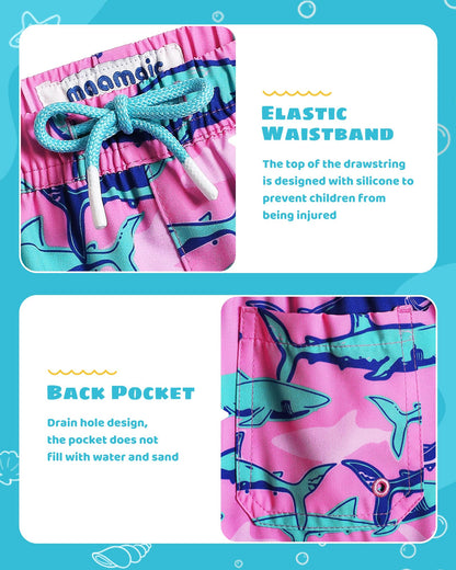 maamgic Boys Swim Trunks with Compression Liner Toddler Stretch Swim Shorts Quick Dry Swimming Trunks Boxer Brief 2 in 1 Beach Shorts Pink Blue Shark 7