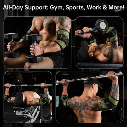 MANUEKLEAR Adjustable Compression Elbow Wraps for Weightlifting(1 Pair), Elbow Sleeves Weightlifting Men with Compression Band, 5mm Neoprene Elbow Strap for Weight Lifting and Bench Press