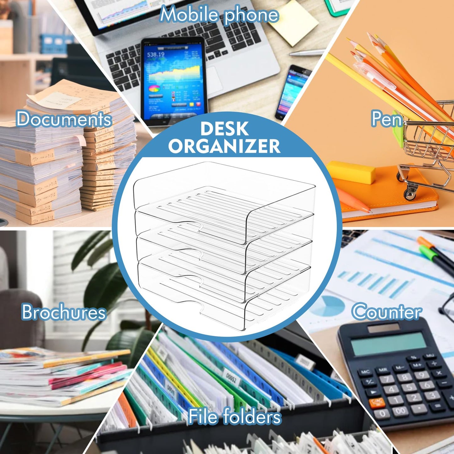 Paper Organizer Letter Tray, 4 Pack Acrylic Stackable Desk File Organizer,Versatile Clear Office Organizer for File Paper, Ipad, Letter, A4 Office File, Books, Notes, Etc