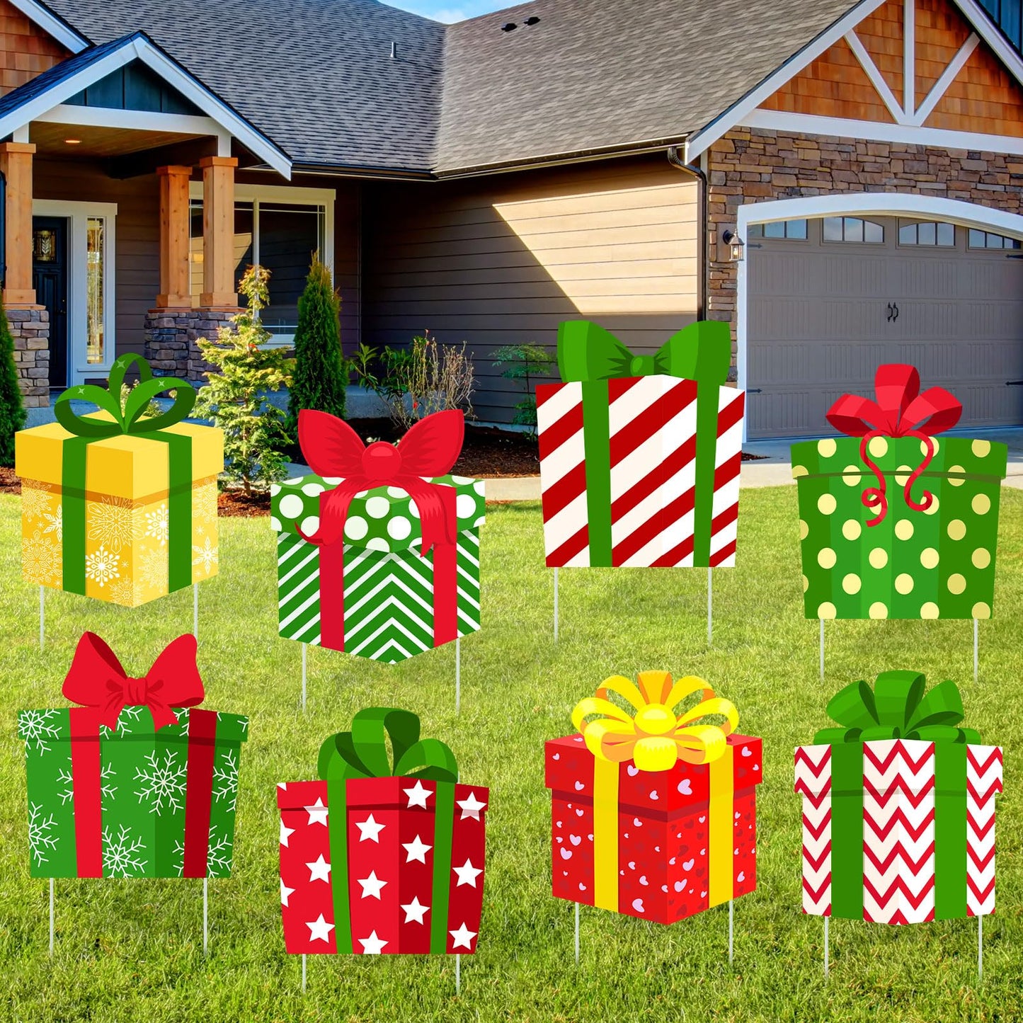 Soaoo 12 Pcs Christmas Decoration Outdoor Yard Sign with Stakes Xmas Lawn Sign Box Sign Decor for Home Outdoor Pathway Walkway Lawn Patio Yard Garden Party Supplies