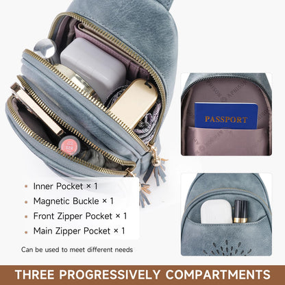 APHISON Small Sling Bag Cell Phone Purse Vegan Leather Fanny Crossbody Bag for Women Trendy Chest Backpack Adjustable Strap